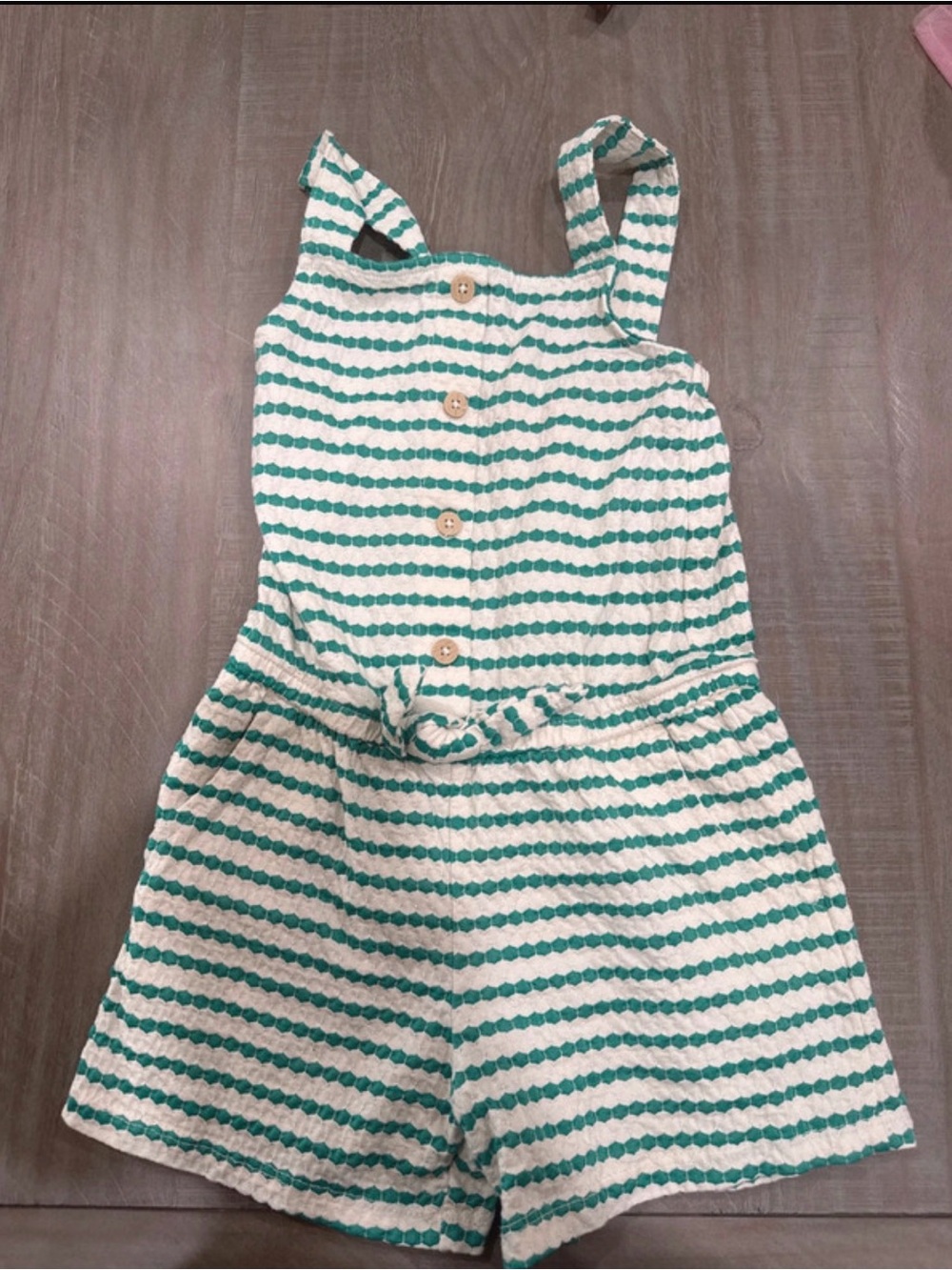 Cat & Jack Teal and White Striped Button Romper